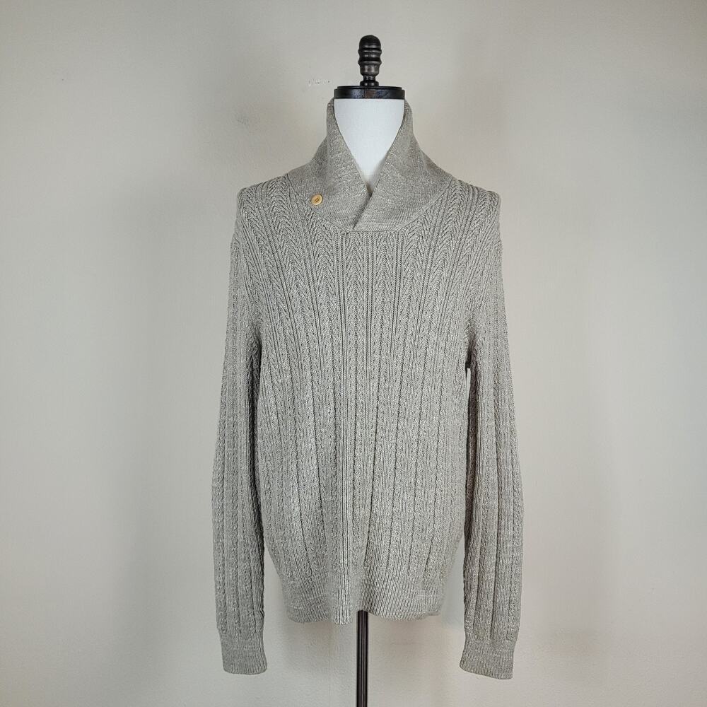 J.‎ Crew Sweater Mens Medium Beige Khaki Leather Elbow Patches Academia Preppy